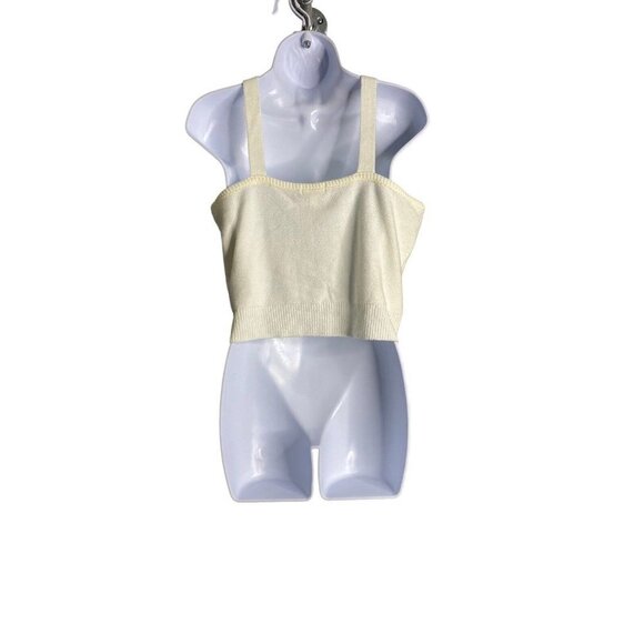 BP Womens Cable Tank Top‎ Ivory Fitted Ribbed Hem Scoop Neck Sleeveless Sz Large - Picture 3 of 5